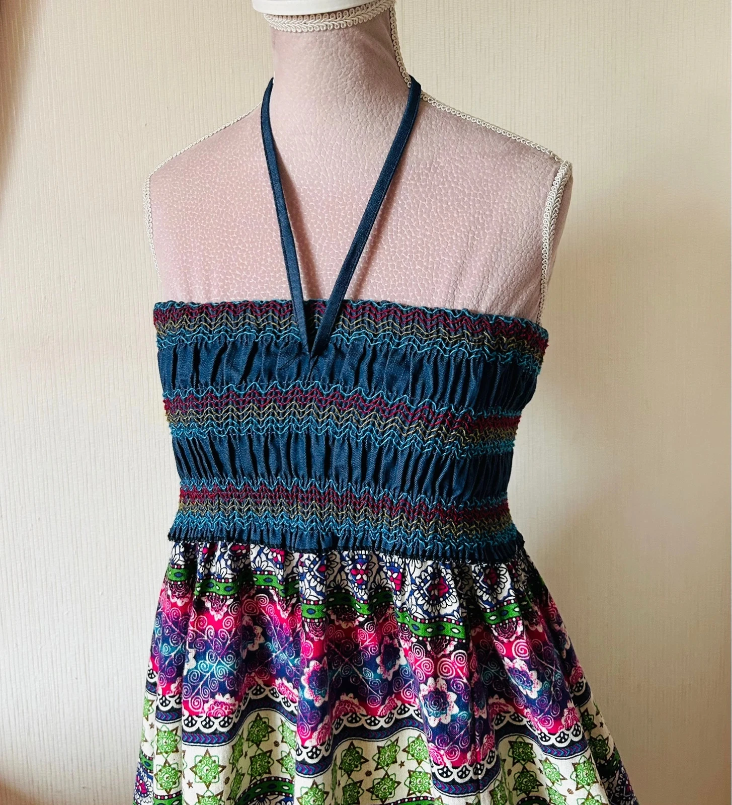 🩵🌿Jupe robe 2-in-1 Boheemse Ambachtelijke Vintage Folk Handgemaakte Etnische Hippy Rok Jurk 36/38🌿💜 – photo 13